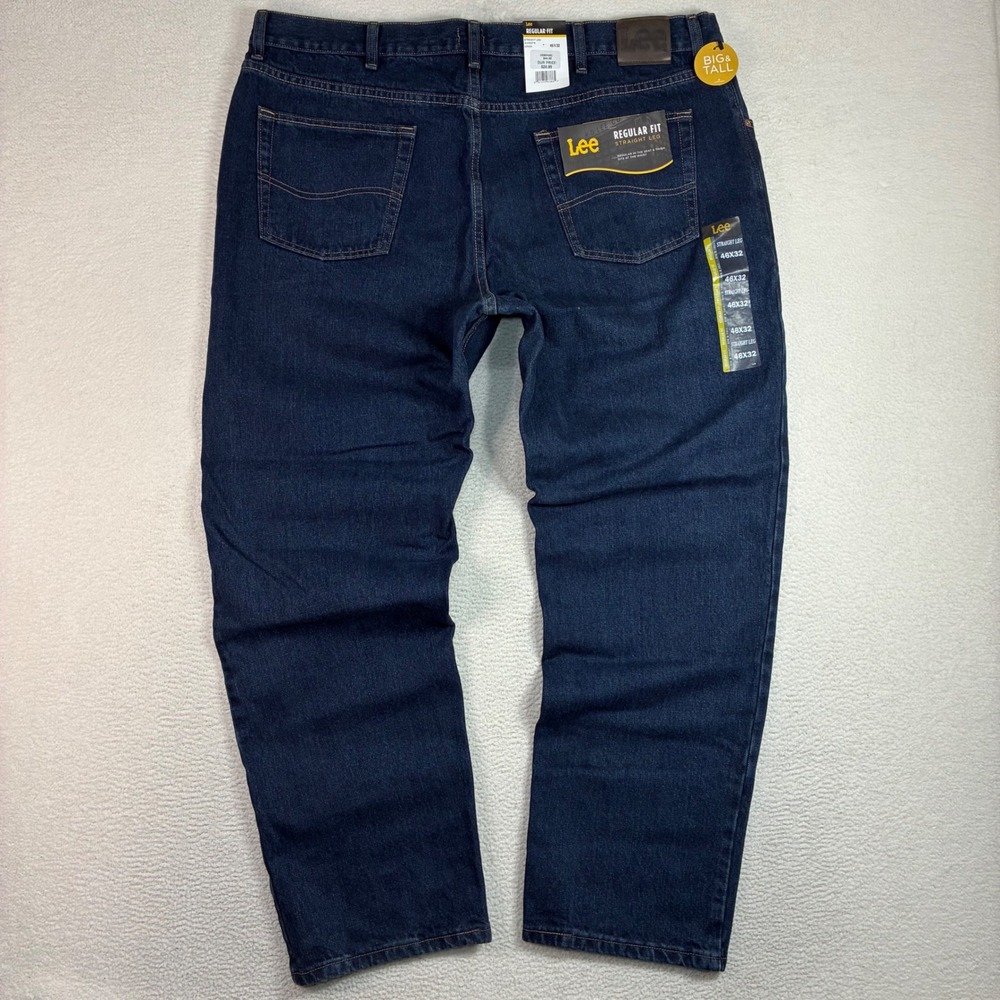 Lee Regular Fit Straight Leg Jeans Men 46x32 Blue Denim Casual Classic Big NWT
